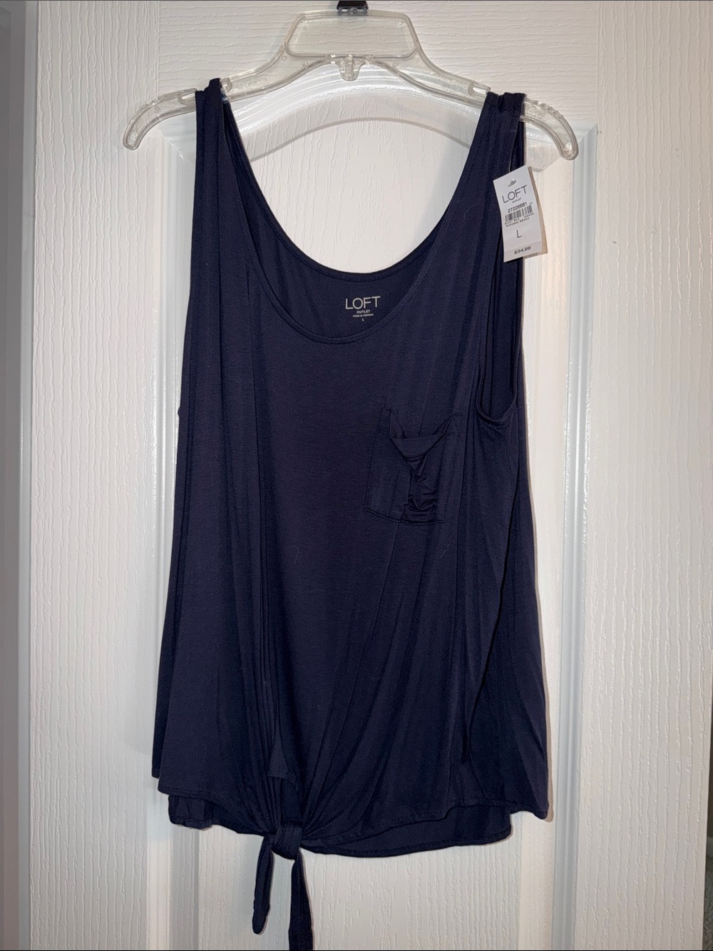 LOFT Navy Tie-Hem Scoop Neck Tank